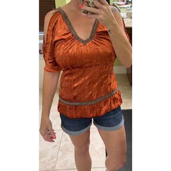 Yagi Large Velvet Velour Fairy Whimsical Witchy Punk Blouse Y2K orange blouse - Picture 1 of 8